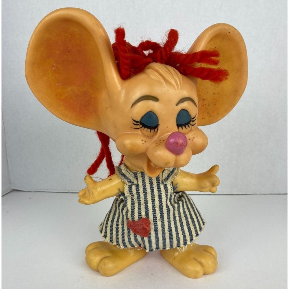 10" 1970 Vintage Roy Des Of Florida Girl Dressed Big Ear Mouse Coin Bank